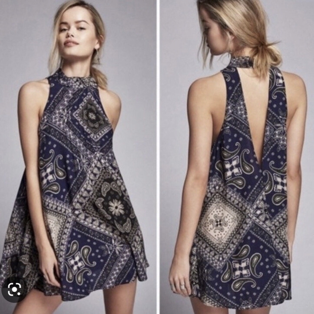 Free People Intimately Beaux Slip Dress Womens Size S Paisely Blue White